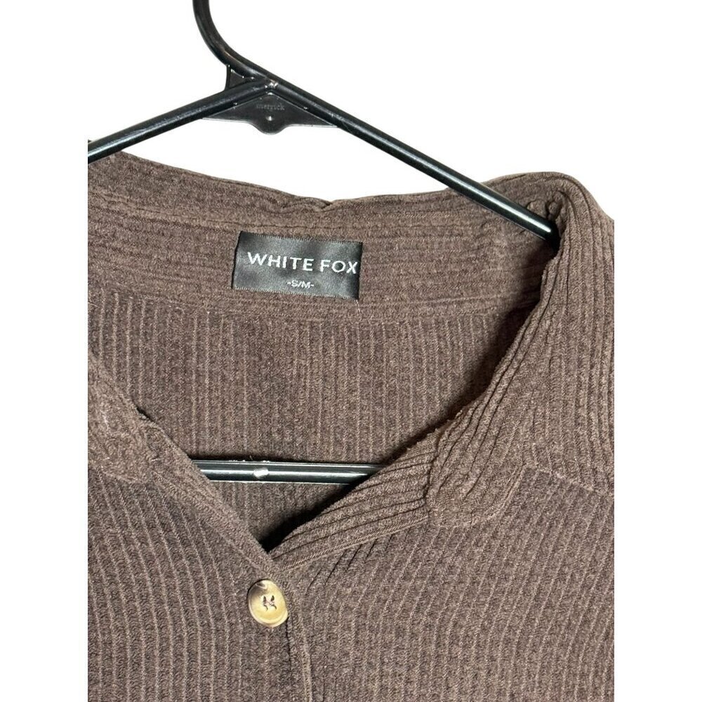 White Fox Brown Ribbed Corduroy Button-Up Shirt Shacket & Chest Pocket S/M S - Picture 4 of 5